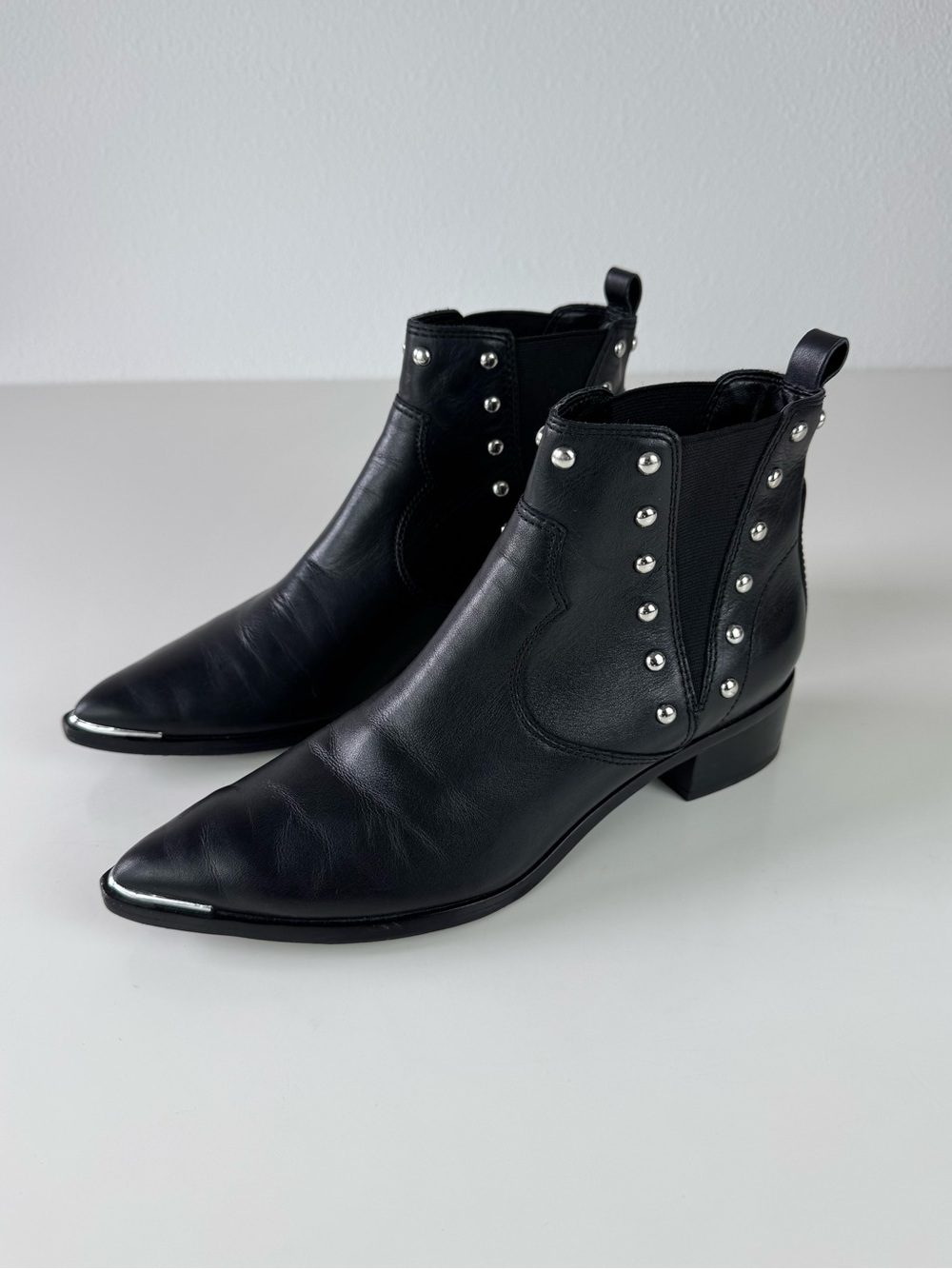 Marc Fisher Yentia Studded Chelsea Boot Black Leather Size 8